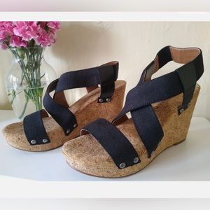 Lucky Brand - Black strap cork wedges - size 8.5